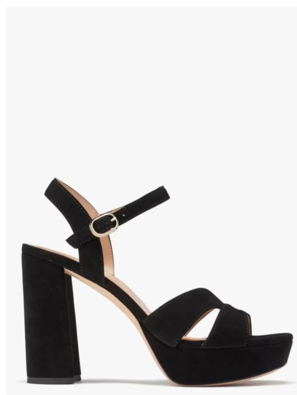 Kate Spade Delight Black Suede Block Heel Platform Sandals, Sz 7.5